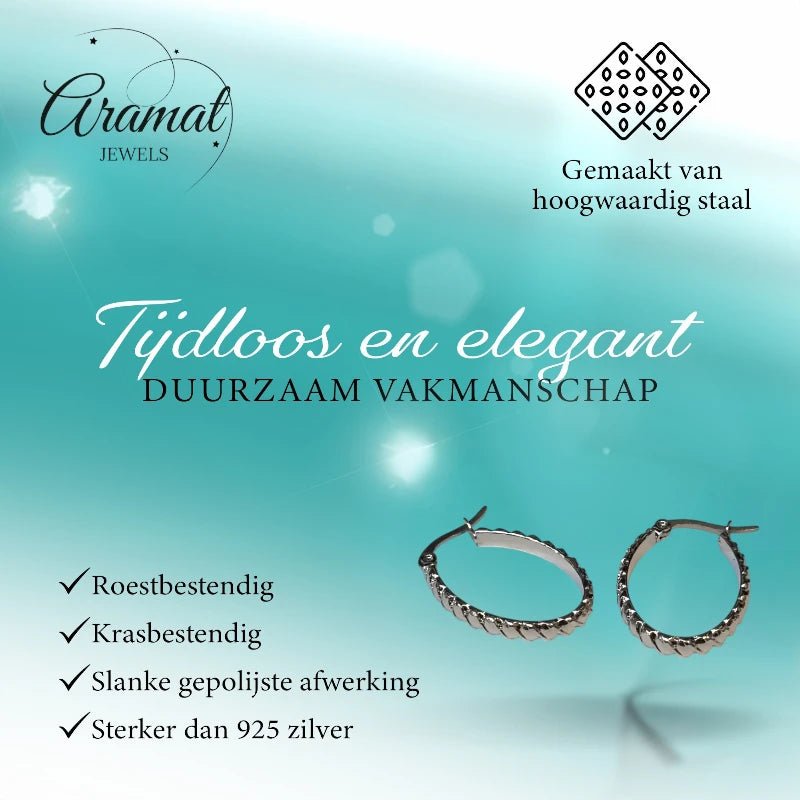 Oorringen – RVS Ovale Vorm met Schuine Streepjes (28mm) - Aramat Jewels - Oorringen - cadeautip