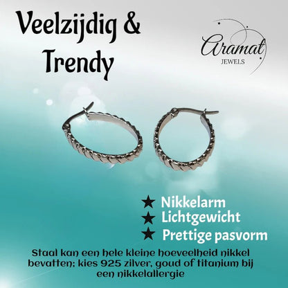 Oorringen – RVS Ovale Vorm met Schuine Streepjes (28mm) - Aramat Jewels - Oorringen - cadeautip