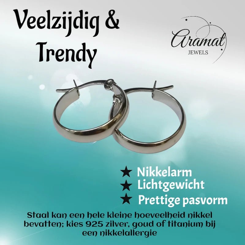 Oorringen – RVS Zilverkleur Glad Glans (20mm) - Aramat Jewels - Oorringen - cadeautip