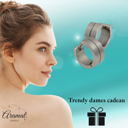 Oorringen – RVS Zilverkleur Mat met Glansstreep (13mm) - Aramat Jewels - Oorringen - cadeautip