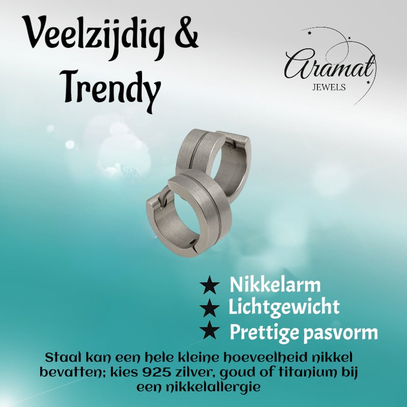 Oorringen – RVS Zilverkleur Mat met Glansstreep (13mm) - Aramat Jewels - Oorringen - cadeautip