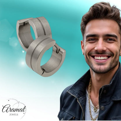 Oorringen – RVS Zilverkleur Mat met Glansstreep (13mm) - Aramat Jewels - Oorringen - cadeautip