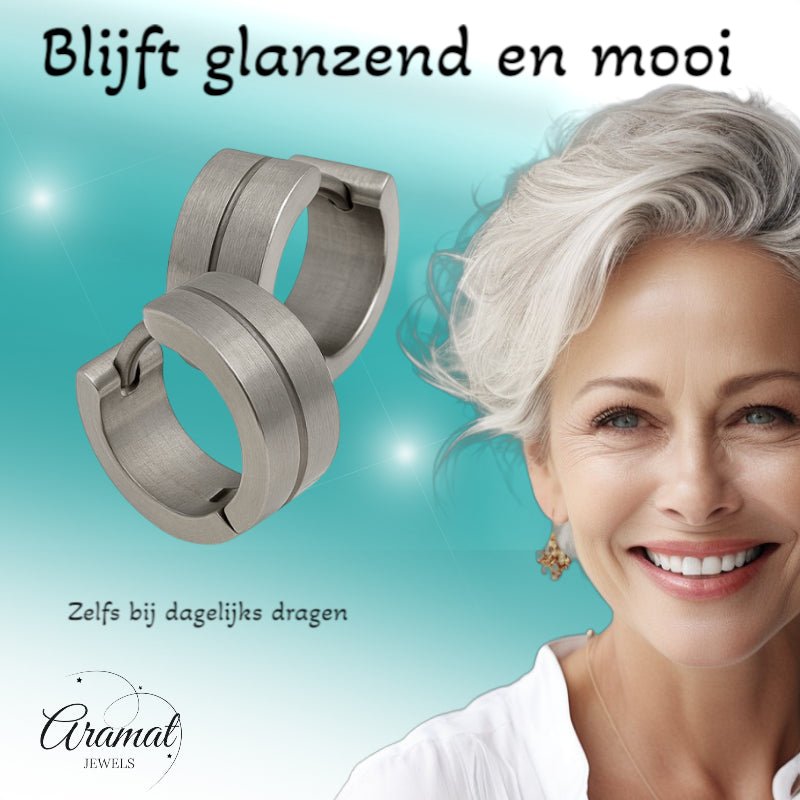 Oorringen – RVS Zilverkleur Mat met Glansstreep (13mm) - Aramat Jewels - Oorringen - cadeautip