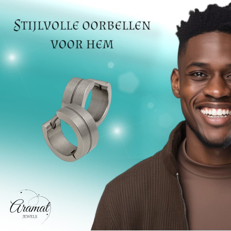 Oorringen – RVS Zilverkleur Mat met Glansstreep (13mm) - Aramat Jewels - Oorringen - cadeautip