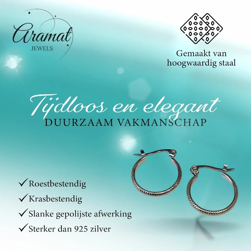 Oorringen – RVS Zilverkleur met Streepjes (18mm) - Aramat Jewels - Oorringen - cadeautip