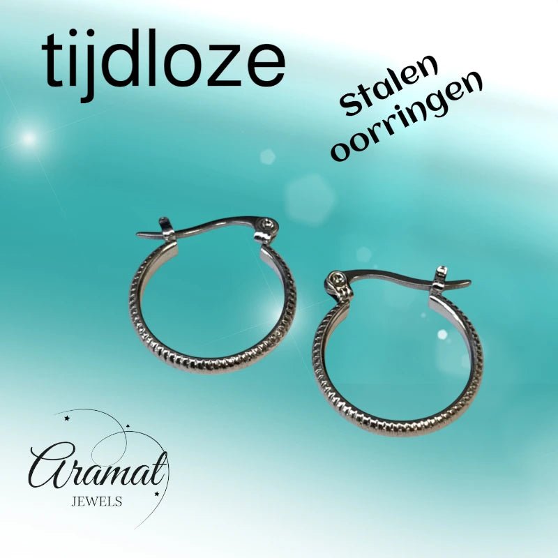 Oorringen – RVS Zilverkleur met Streepjes (18mm) - Aramat Jewels - Oorringen - cadeautip