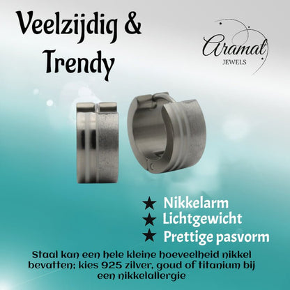 Oorringen – RVS Zilverkleur Sandblasted/Glans (13mm) - Aramat Jewels - Oorringen - cadeautip