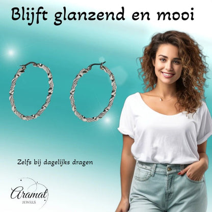 Oorringen – RVS Zilverkleur Twisted Design (30mm of 40mm) - Aramat Jewels - Oorringen - cadeautip