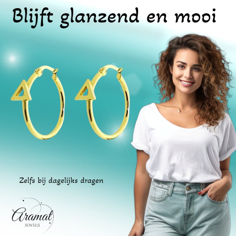 Oorringen – Staal Driehoek Goudkleurig (24mm) - Aramat Jewels - Oorringen - cadeautip