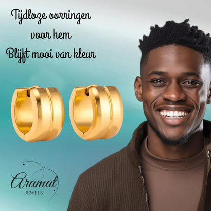 Oorringen – Staal Enkele Streep Goudkleurig (13mm) - Aramat Jewels - Oorringen - cadeautip