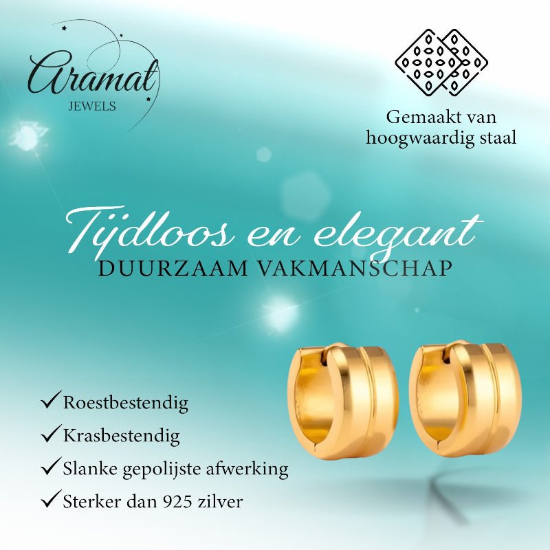 Oorringen – Staal Enkele Streep Goudkleurig (13mm) - Aramat Jewels - Oorringen - cadeautip