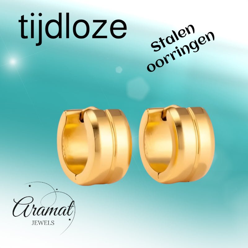 Oorringen – Staal Enkele Streep Goudkleurig (13mm) - Aramat Jewels - Oorringen - cadeautip