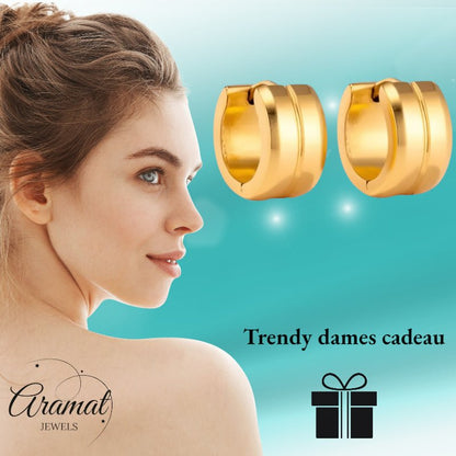 Oorringen – Staal Enkele Streep Goudkleurig (13mm) - Aramat Jewels - Oorringen - cadeautip