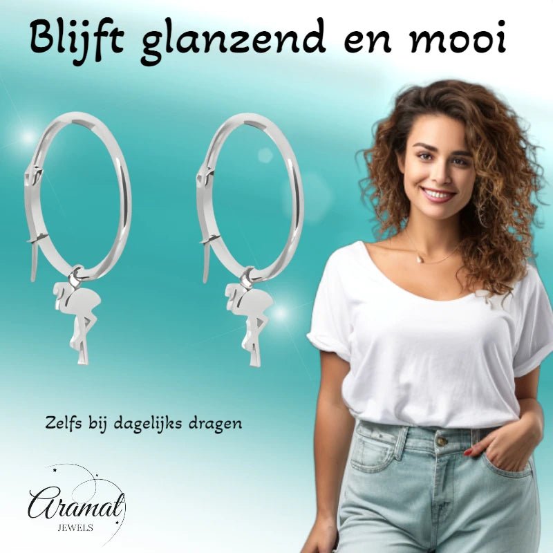 Oorringen – Staal Flamingo Zilverkleur (25mm) - Aramat Jewels - Oorringen - cadeautip