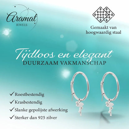 Oorringen – Staal Flamingo Zilverkleur (25mm) - Aramat Jewels - Oorringen - cadeautip