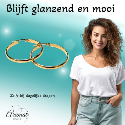 Oorringen – Staal Glad Goudkleurig (35mm) - Aramat Jewels - Oorringen - cadeautip