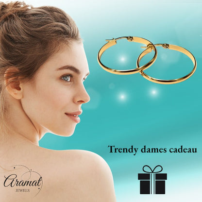 Oorringen – Staal Glad Goudkleurig (35mm) - Aramat Jewels - Oorringen - cadeautip