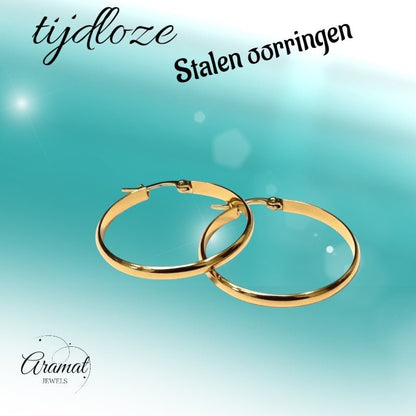 Oorringen – Staal Glad Goudkleurig (35mm) - Aramat Jewels - Oorringen - cadeautip