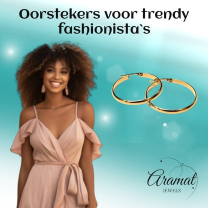 Oorringen – Staal Glad Goudkleurig (35mm) - Aramat Jewels - Oorringen - cadeautip