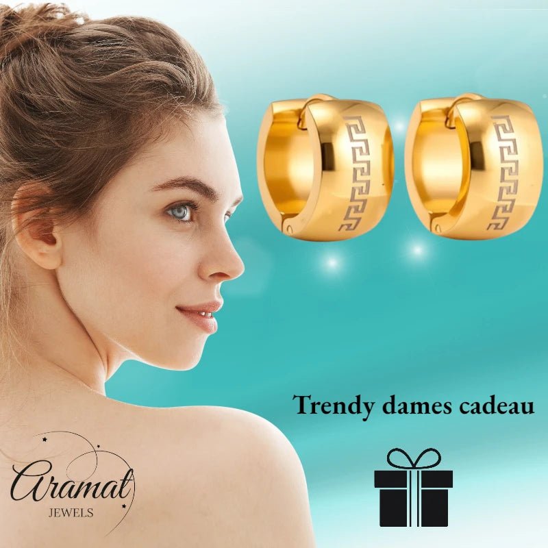 Oorringen – Staal Grieks Motief Goudkleurig (13mm) - Aramat Jewels - Oorringen - cadeautip