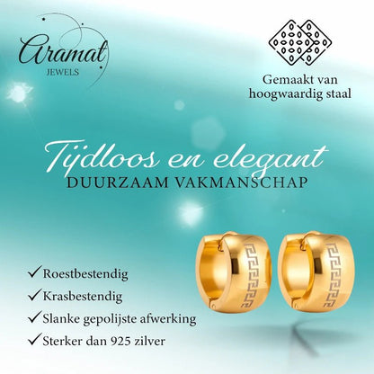 Oorringen – Staal Grieks Motief Goudkleurig (13mm) - Aramat Jewels - Oorringen - cadeautip