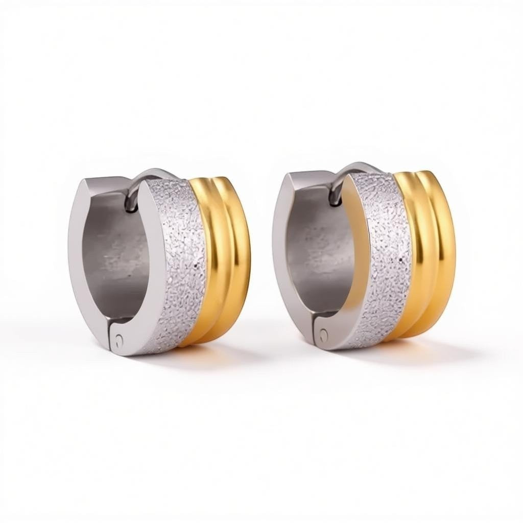 Oorringen – Staal Huggies Bicolor Strepen (13mm) - Aramat Jewels - Oorringen - cadeautip