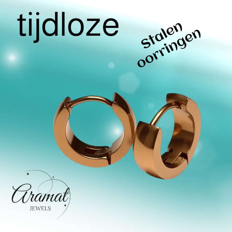 Oorringen – Staal Huggies Rosékleurig (14x4mm) - Aramat Jewels - Oorringen - cadeautip