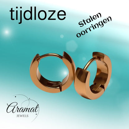 Oorringen – Staal Huggies Rosékleurig (14x4mm) - Aramat Jewels - Oorringen - cadeautip