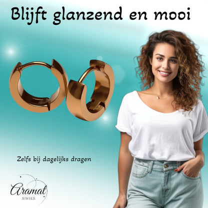 Oorringen – Staal Huggies Rosékleurig (14x4mm) - Aramat Jewels - Oorringen - cadeautip