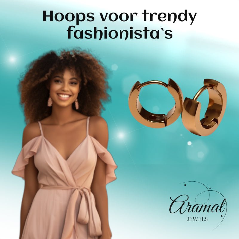 Oorringen – Staal Huggies Rosékleurig (14x4mm) - Aramat Jewels - Oorringen - cadeautip