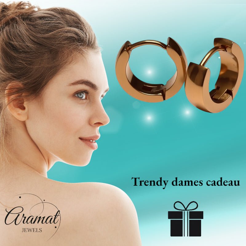 Oorringen – Staal Huggies Rosékleurig (14x4mm) - Aramat Jewels - Oorringen - cadeautip