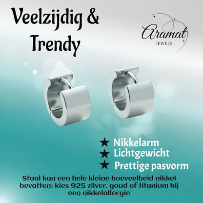 Oorringen – Staal Huggies Zilverkleurig (16x7mm) - Aramat Jewels - Oorringen - cadeautip