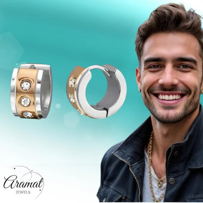 Oorringen – Staal Huggies Zirkonia Bicolor (13mm) - Aramat Jewels - Oorringen - cadeautip