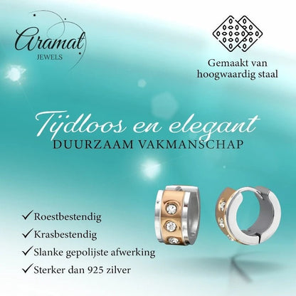 Oorringen – Staal Huggies Zirkonia Bicolor (13mm) - Aramat Jewels - Oorringen - cadeautip