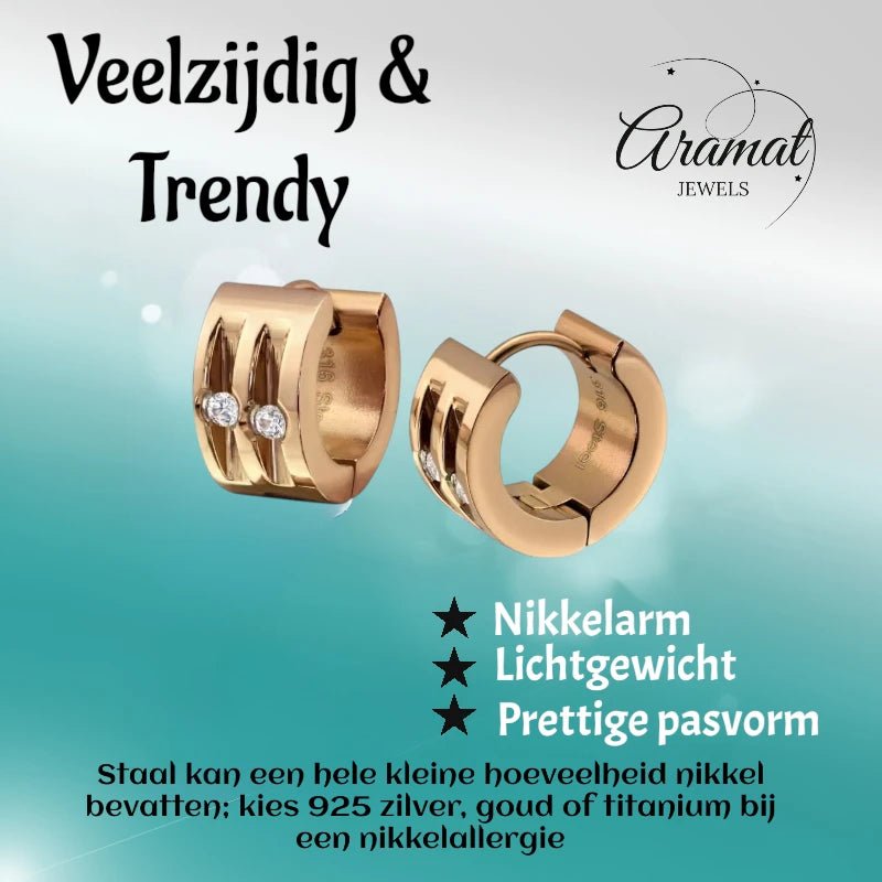 Oorringen – Staal Huggies Zirkonia Roségoudkleurig (13mm) - Aramat Jewels - Oorringen - cadeautip