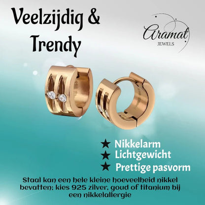Oorringen – Staal Huggies Zirkonia Roségoudkleurig (13mm) - Aramat Jewels - Oorringen - cadeautip