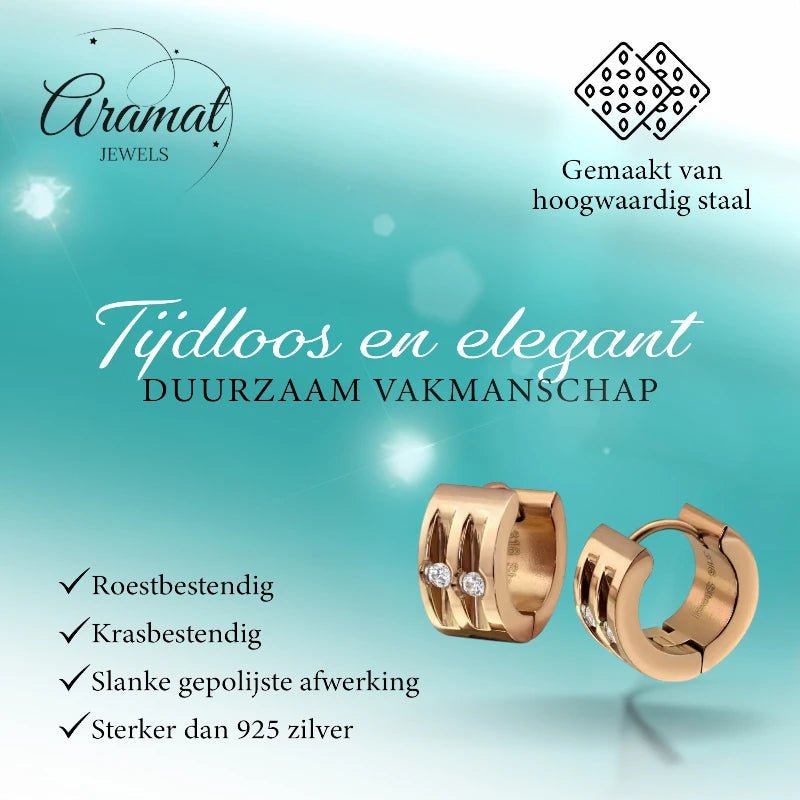 Oorringen – Staal Huggies Zirkonia Roségoudkleurig (13mm) - Aramat Jewels - Oorringen - cadeautip