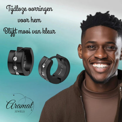 Oorringen – Staal Huggies Zirkonia Zwart (13mm) - Aramat Jewels - Oorringen - cadeautip
