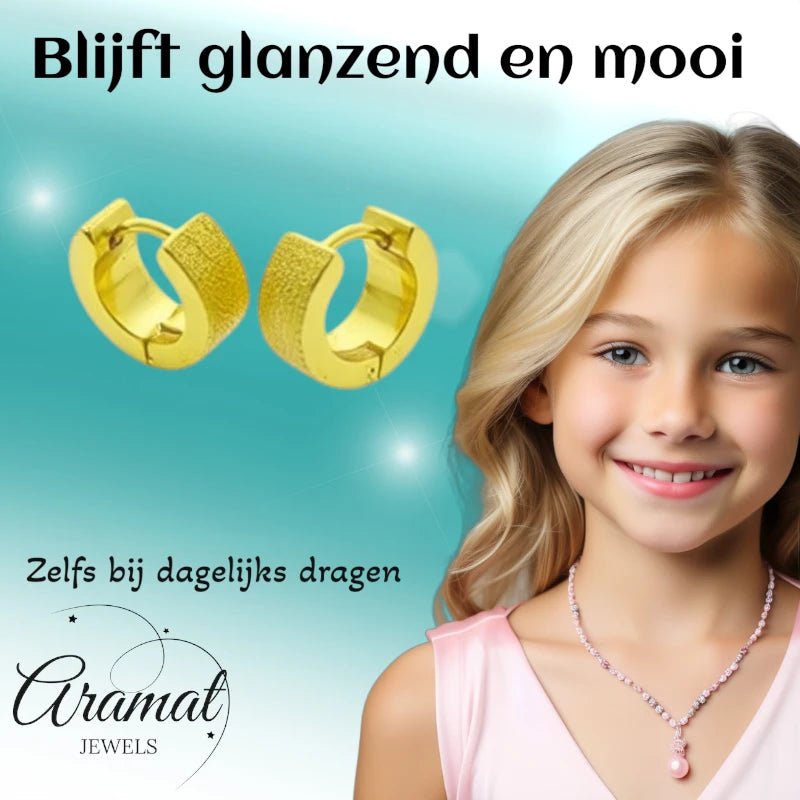 Oorringen – Staal Sandblasted Goudkleurig (11mm) - Aramat Jewels - Oorringen - cadeautip