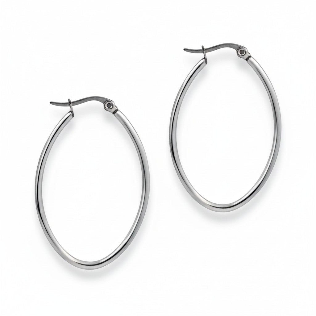 Oorringen – Stalen Ovale Hoepel Creolen RVS Zilverkleur (Diverse Maten) - Aramat Jewels - Oorringen - cadeautip