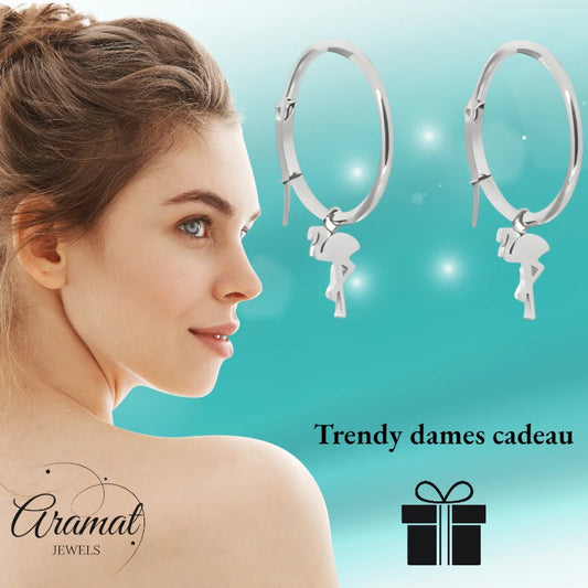 Boucles d'oreilles – Flamant rose en acier couleur argent (25 mm)