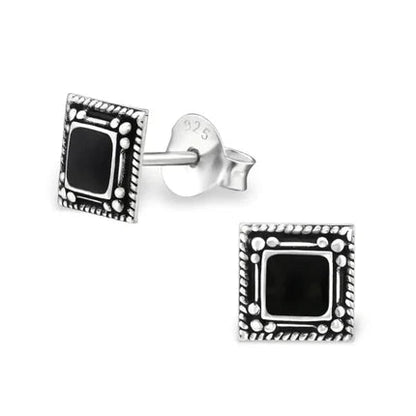 Oorstekers – 925 Zilver Bali Oorbellen Vierkant Zwart Emaille 6mm Geoxideerd - Aramat Jewels - Oorbellen - cadeautip