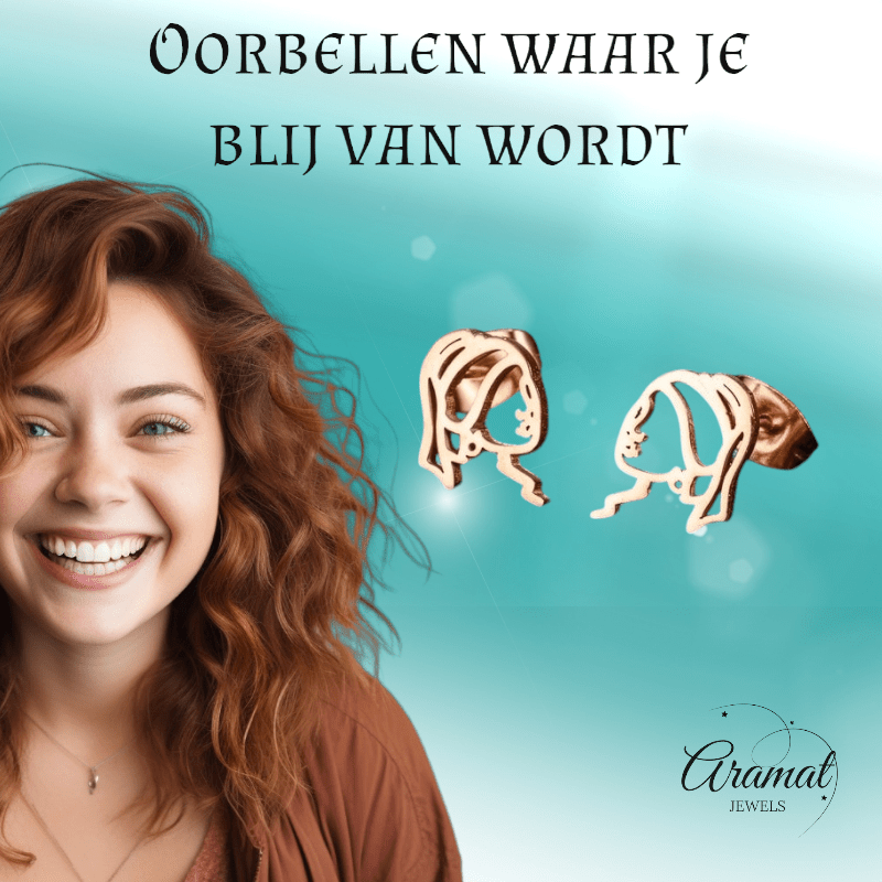 Oorstekers Meisje met de Parel – Rosékleurig RVS - oor6392 - 638456 - Oorbellen kopen# - 12mm - alles - cadeau