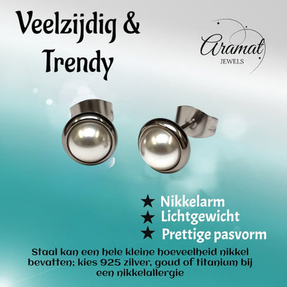 Oorstekers – Parel Wit Staal (8mm) - Aramat Jewels - Oorbellen - cadeautip