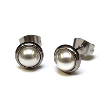 Oorstekers – Parel Wit Staal (8mm) - Aramat Jewels - Oorbellen - cadeautip