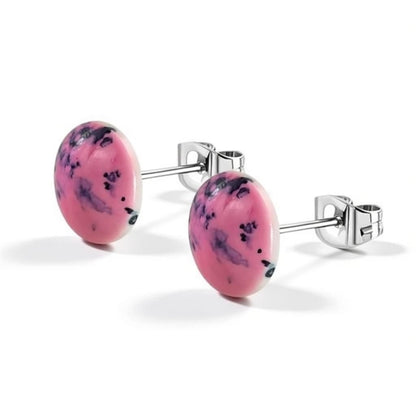 Oorstekers – RVS Roze Marmerlook Rond (12mm) - Aramat Jewels - Oorbellen - cadeautip