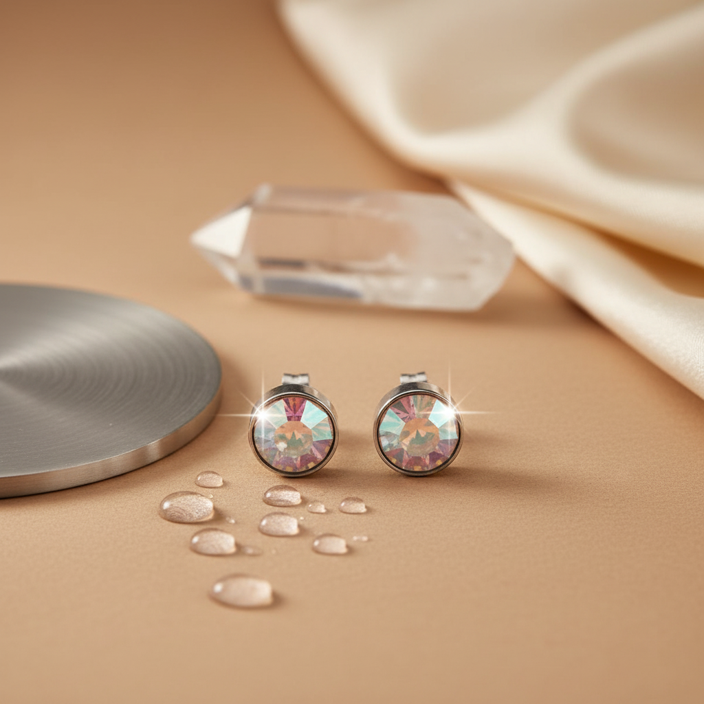 Oorstekers – Staal Kristal AB Transparant Zilverkleur (8mm)