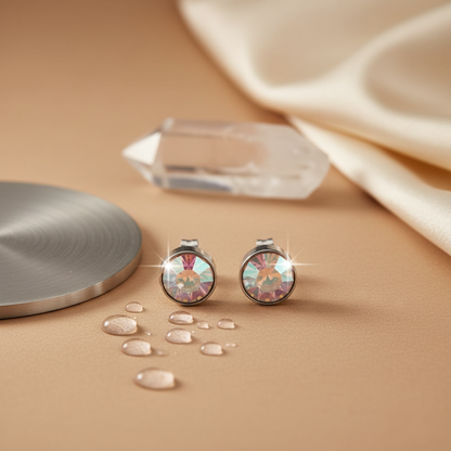 Oorstekers – Staal Kristal AB Transparant Zilverkleur (8mm)