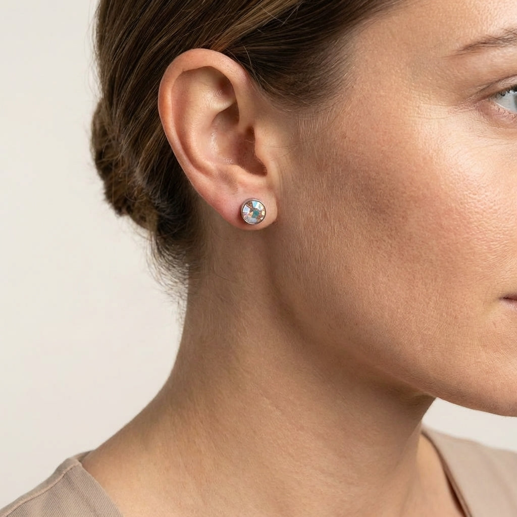 Oorstekers – Staal Kristal AB Transparant Zilverkleur (8mm)