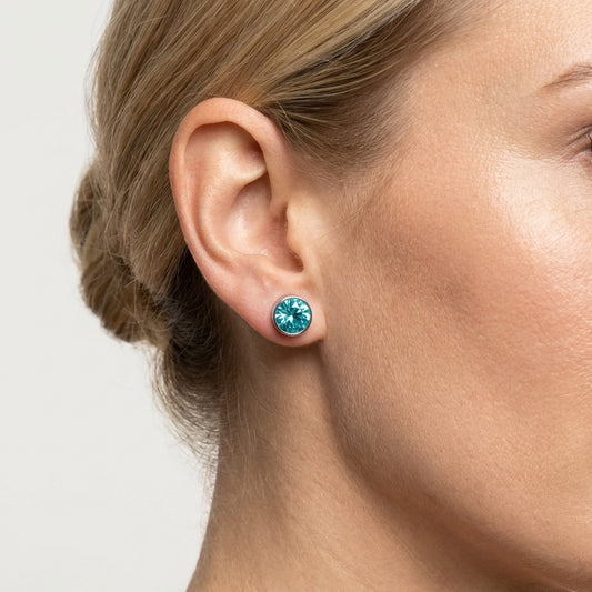Oorstekers – Staal Kristal Aqua Blauw Zilverkleur (6mm)